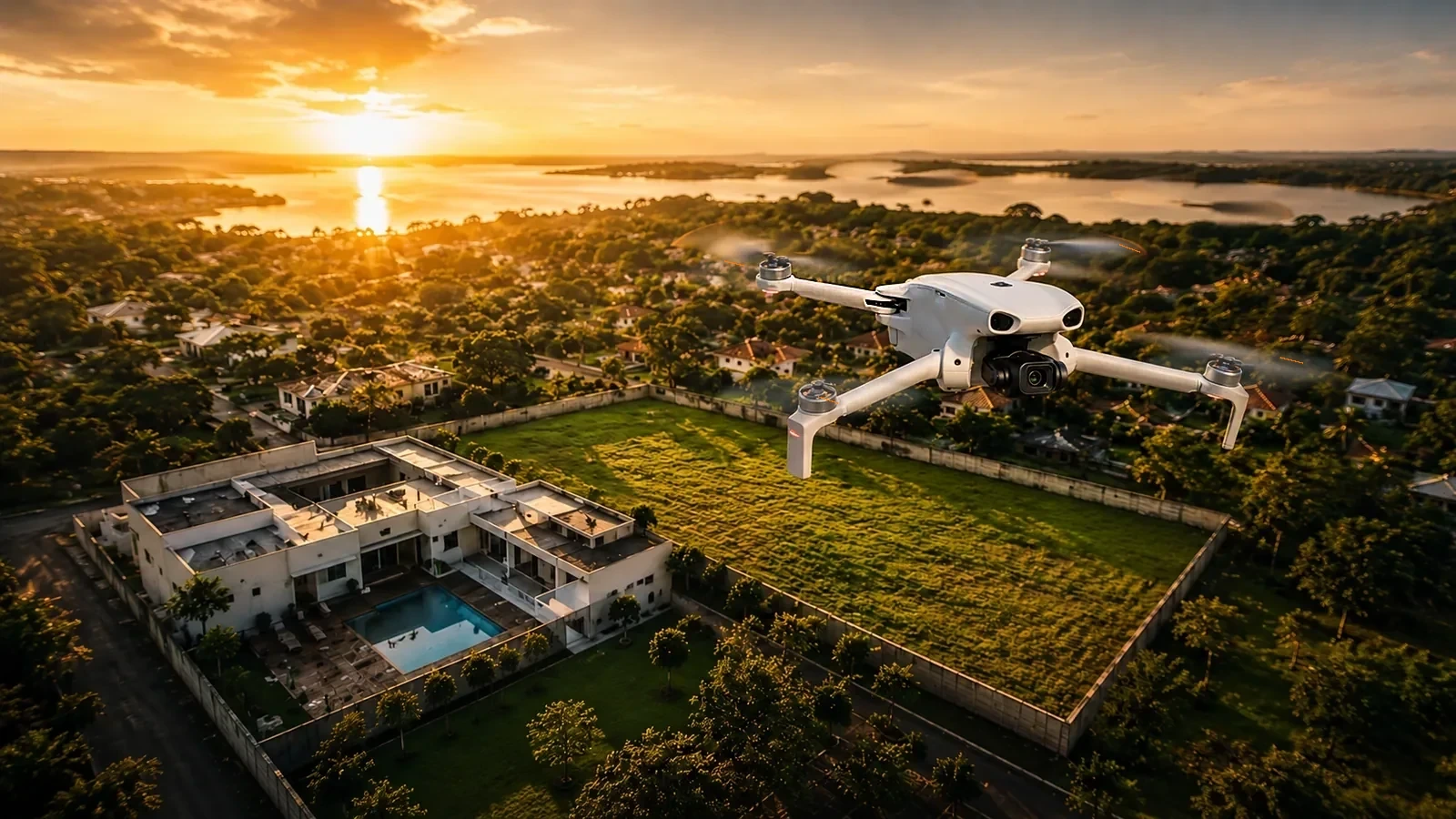 Drone utilizado em captação aérea para imóveis e obras no litoral